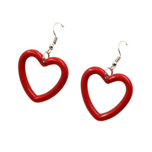 Red Heart Earrings Resin Heart Shaped Earrings Silver Hook Closure Heart Earring - Picture 4 of 7